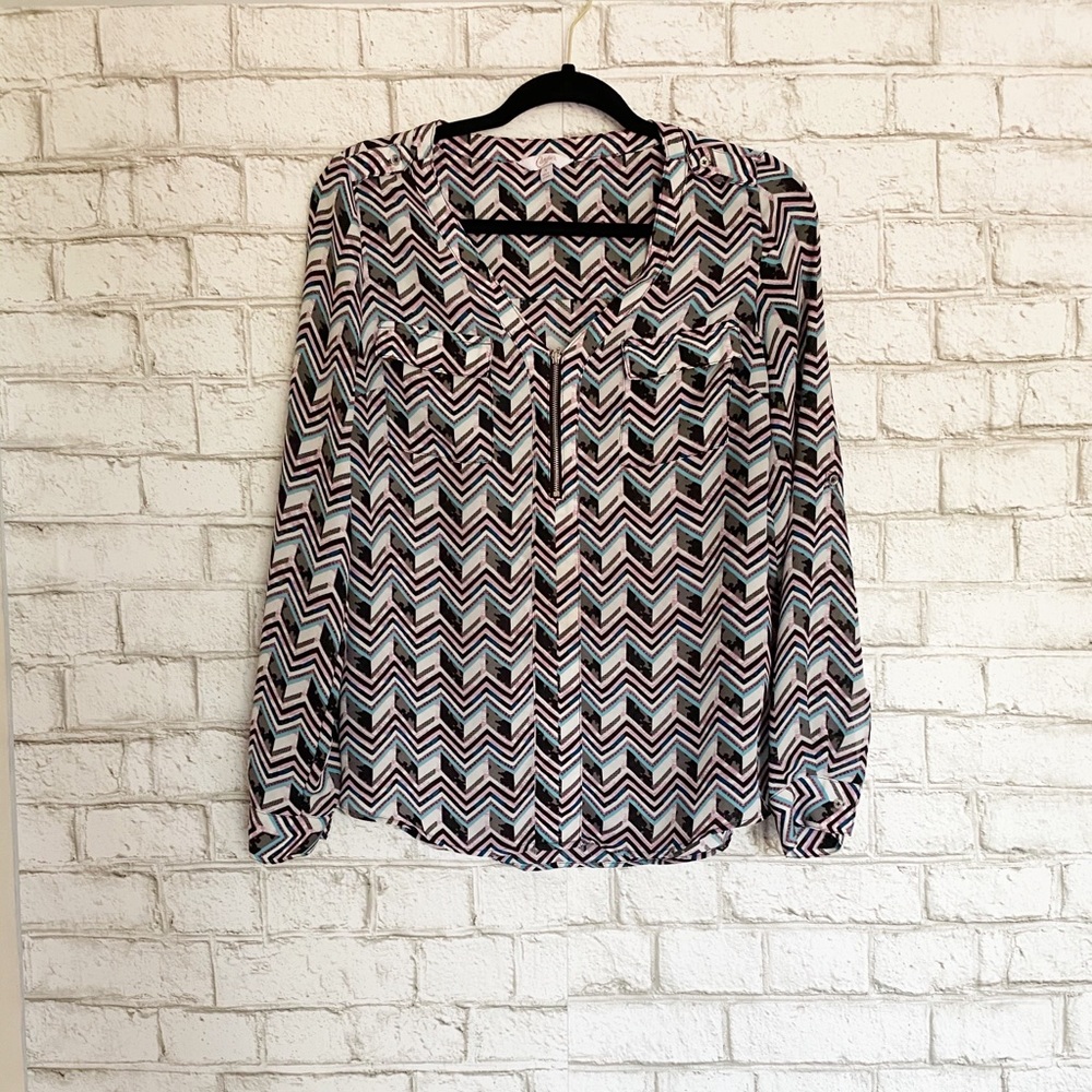 Candies Chevron Print Long Sleeve Blouse Medium
